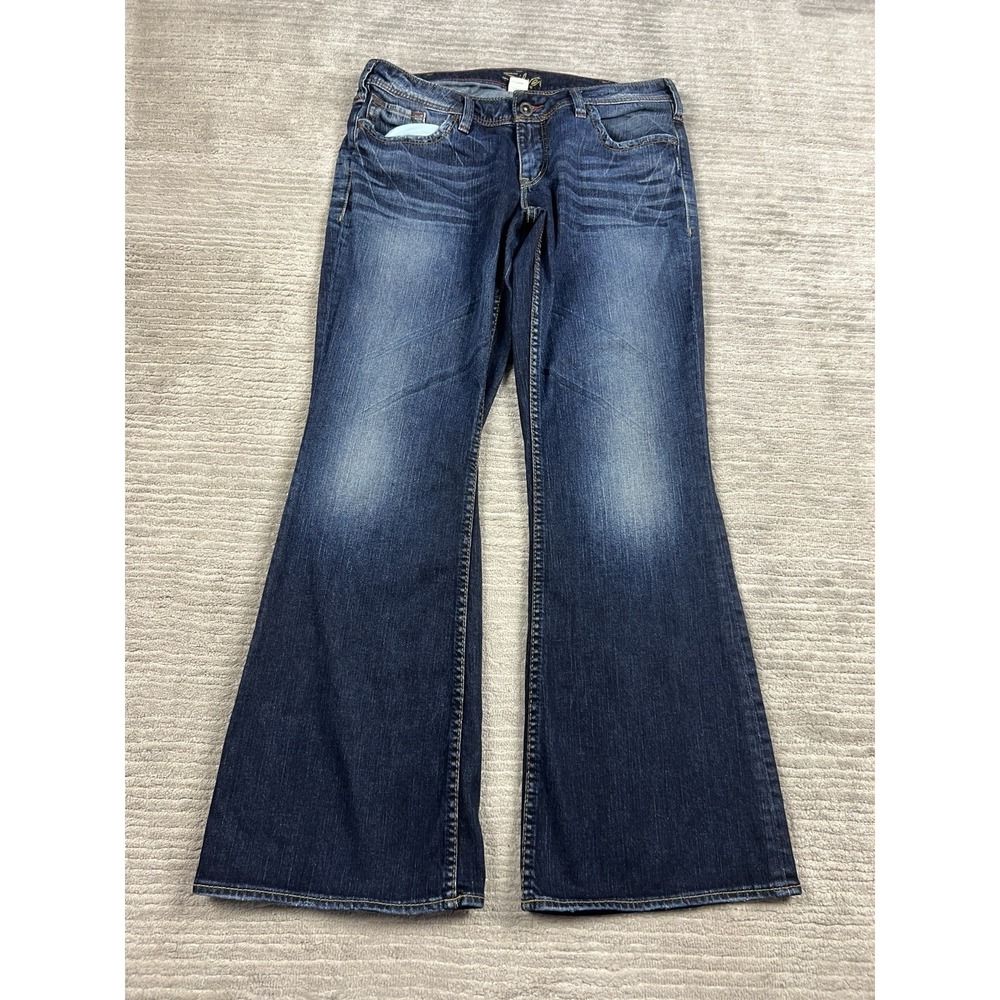 Silver Jeans Aiko Womens 32 Dark Wash Flare Mid Rise L9528SCM367 Stretch Denim